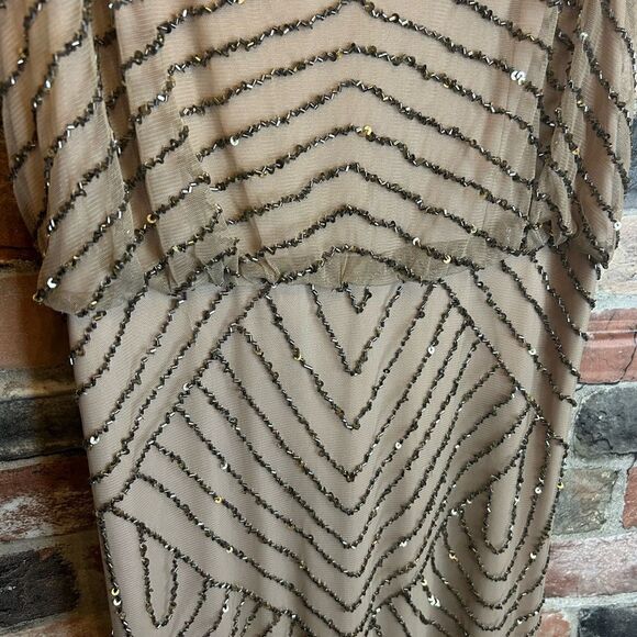 Adrianna Papell Hand-beaded Blouson Long Sleeveless Gown in Nude Size 4 - Picture 4 of 9